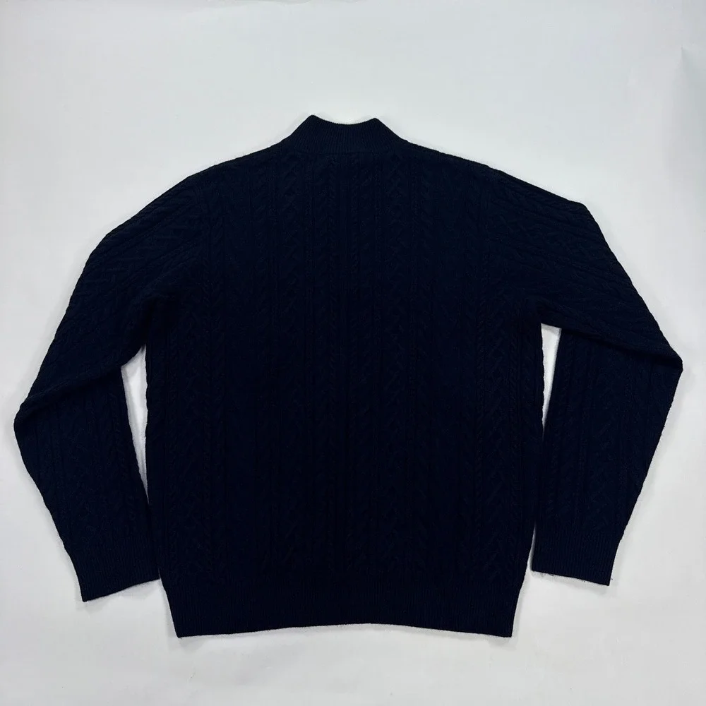 Peter Millar Mens Sweater L Blue Wool Yak Cashmere Crescent Ridge Cable 1/4 Zip